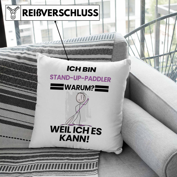 Stand-Up-Paddler Geschenk Kissen mit Füllung 40x40 Lustiger Spruch Ich Bin Stand-Up-Paddler Warum Weil Ich Es Kann Geschenkidee Bester Stand-Up-Paddler Geburtstag (Grau) Blau Trendation