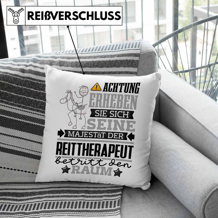 Reittherapeut Geschenk Kissen mit Füllung 40x40 Lustiger Spruch Erheben Sie Sich Der Reittherapeut Betritt den Raum (Grau) Grün Trendation