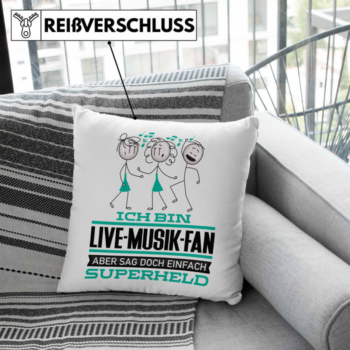 Live-Musik-Fan Geschenk Kissen mit Füllung 40x40 Ich Bin Live-Musik-Fan Aber Sag Doch Einfach Superheld Lustige Geschenkdiee für Live-Musik-Fan (Grau) Blau Trendation