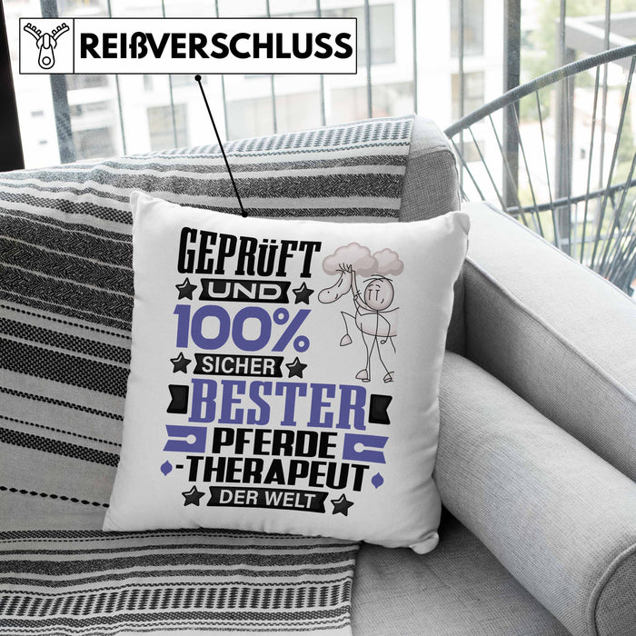 Pferdetherapeut Geschenk Lustiger Spruch für Pferdetherapeut Geschenkidee Bester Pferdetherapeut Der WeltKissen mit Füllung 40x40 (Grau) Rosa Trendation