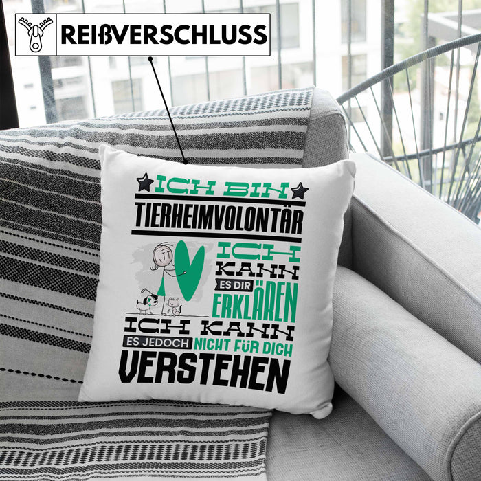 Tierheimvolontär Geschenk Kaffee-Kissen mit Füllung 40x40 Geschenkidee für Tierheimvolontär Ich Bin Tierheimvolontär Ich Kann Es Dir Erklären Jedoch Nicht Für Dich Verstehen Spruch Lustig (Grau) Blau Trendation