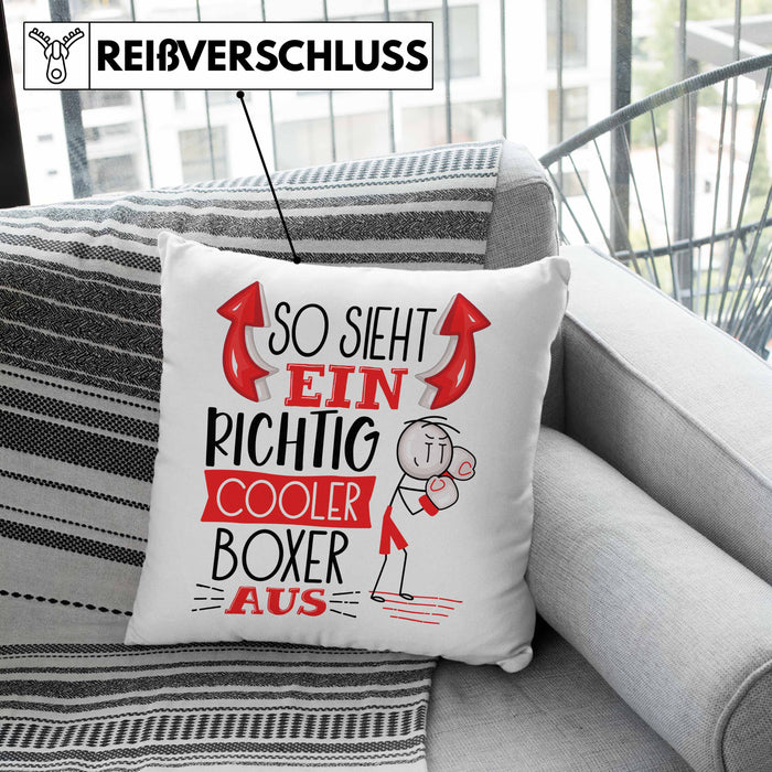 Boxer Kissen mit Füllung 40x40 Geschenk So Sieht Ein Richtig Cooler Boxer Aus Geschenkidee Spruch Lustig (Grau) Grau Trendation