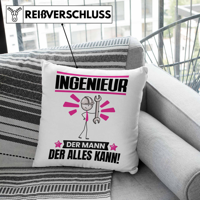 Ingenieur Kissen mit Füllung 40x40 Geschenk für Ingenieur Der Mann Der Alles Kann Geschenkidee zum Geburtstag (Grau) Rosa Trendation