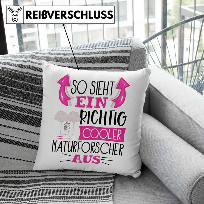So Sieht Ein Richtig Cooler Naturforscher Aus Kissen mit Füllung 40x40 Geschenk für Naturforschende Geburtstag Geschenkdiee (Grau) Grau Trendation