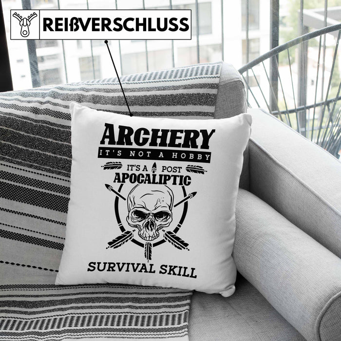 Lustige Bogenschießen Kissen mit Füllung 40x40 Bogenschütze Motiv Geschenkidee Pfeil und Bogen Fans (Grau) Rosa Trendation