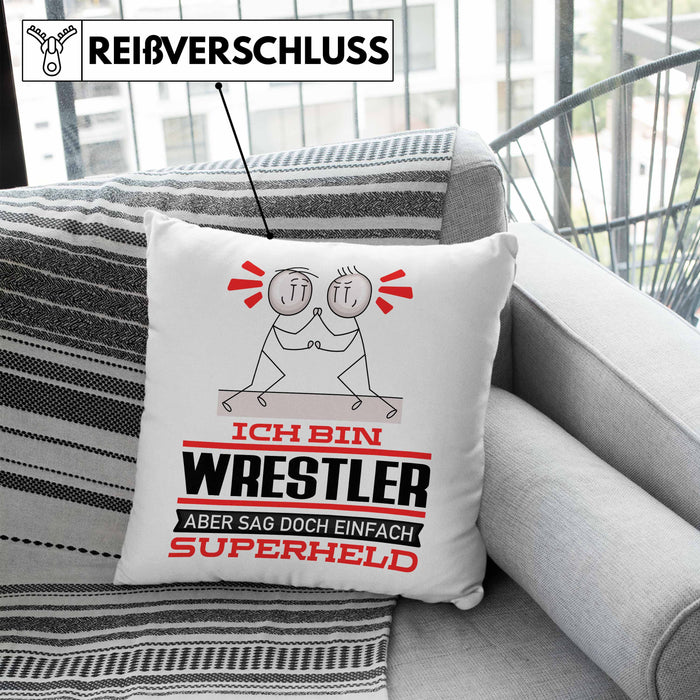 Wrestler Geschenk Kissen mit Füllung 40x40 Ich Bin Wrestler Aber Sag Doch Einfach Superheld Lustige Geschenkdiee für Wrestler (Grau) Blau Trendation