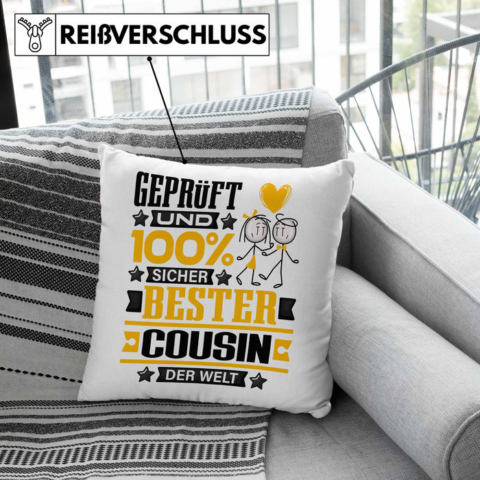 Cousin Geschenk Lustiger Spruch für Cousin Geschenkidee Bester Cousin Der WeltKissen mit Füllung 40x40 (Grau) Rosa Trendation