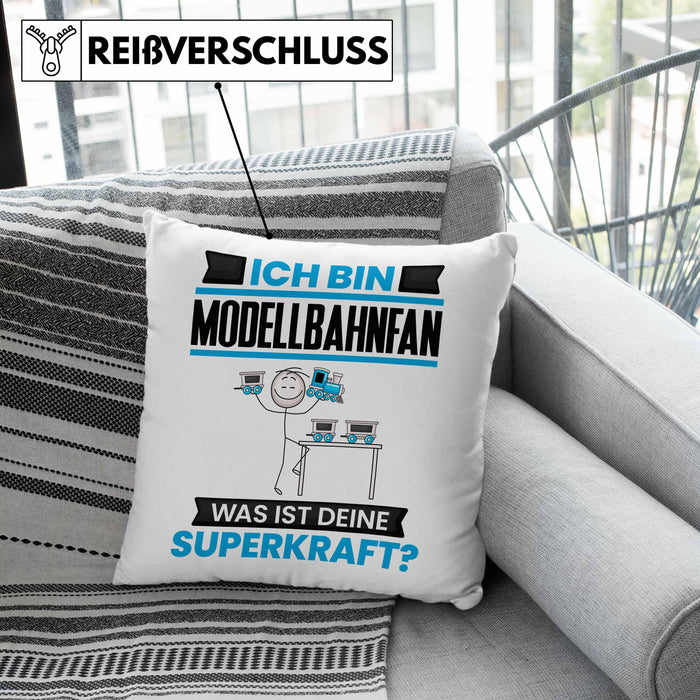 Modellbahnfan Kissen mit Füllung 40x40 Geschenk für Modellbahnfan Geburtstag Lustiger Spruch Was Ist Deine Superkraft (Grau) Grün Trendation