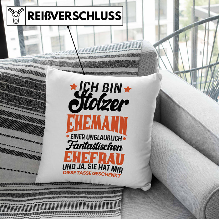 Ehemann Geschenk Kissen mit Füllung 40x40 Ich Bin Stolzer Ehemann Einer Fantastischen Ehefrau Jahrestag Geschenkidee Gag Joke (Grau) Rosa Trendation