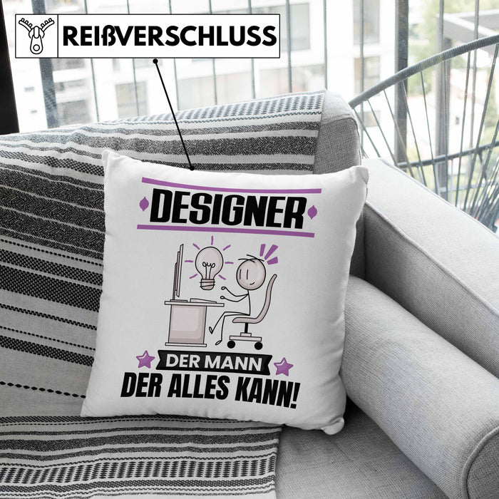 Designer Kissen mit Füllung 40x40 Geschenk für Designer Der Mann Der Alles Kann Geschenkidee zum Geburtstag (Grau) Rosa Trendation