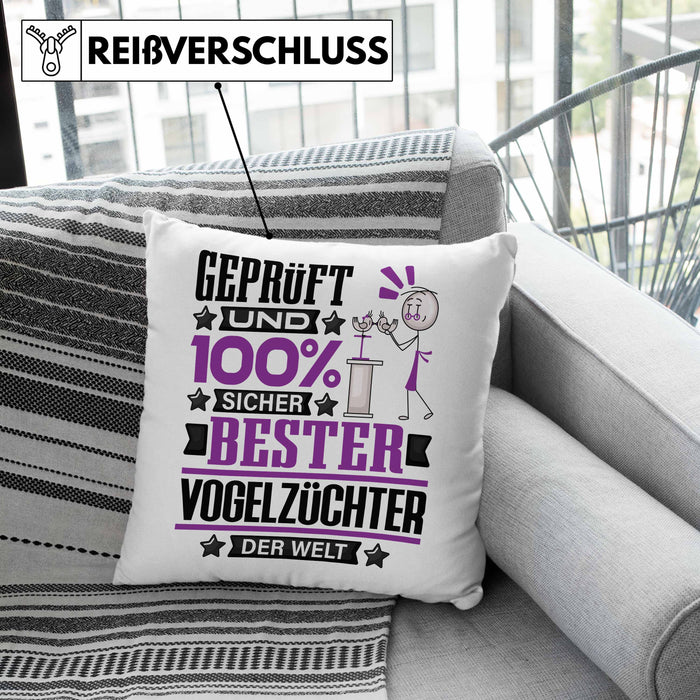 Vogelzüchter Geschenk Lustiger Spruch für Vogelzüchter Geschenkidee Bester Vogelzüchter Der WeltKissen mit Füllung 40x40 (Grau) Rosa Trendation