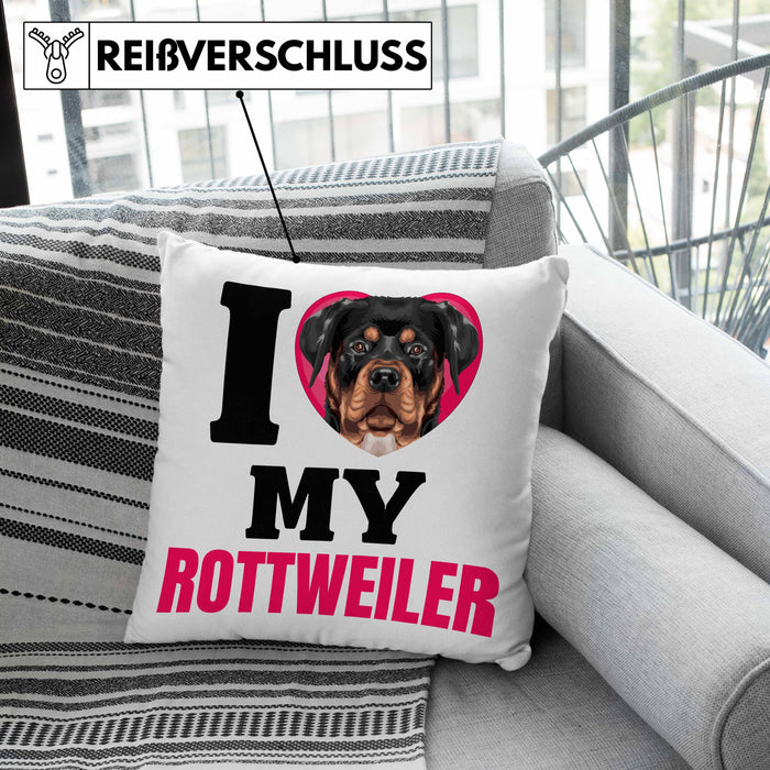 Rottweiler Besitzerin Kissen mit Füllung 40x40 Geschenk Lustiger Spruch Geschenkidee I Love My Rottweiler (Grau) Grün Trendation