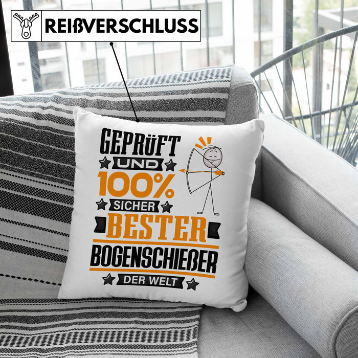 Bogenschießer Geschenk Lustiger Spruch für Bogenschießer Geschenkidee Bester Bogenschießer Der WeltKissen mit Füllung 40x40 (Grau) Grau Trendation