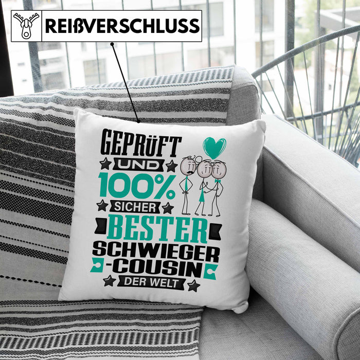 Schwiegercousin Geschenk Lustiger Spruch für Schwiegercousin Geschenkidee Bester Schwiegercousin Der WeltKissen mit Füllung 40x40 (Grau) Grau Trendation