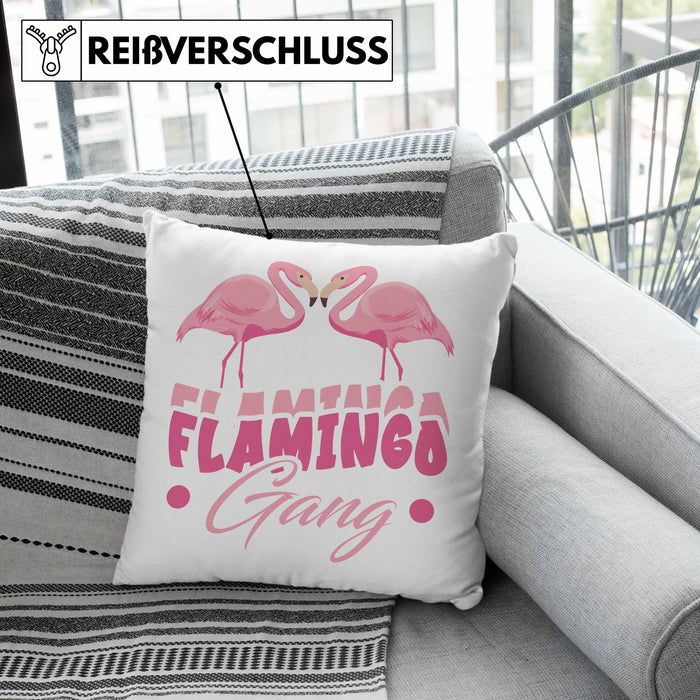 Flamingo Gang Kissen mit Füllung 40x40 Geschenkidee Pinke Flamingos JGA (Grau) Grau Trendation