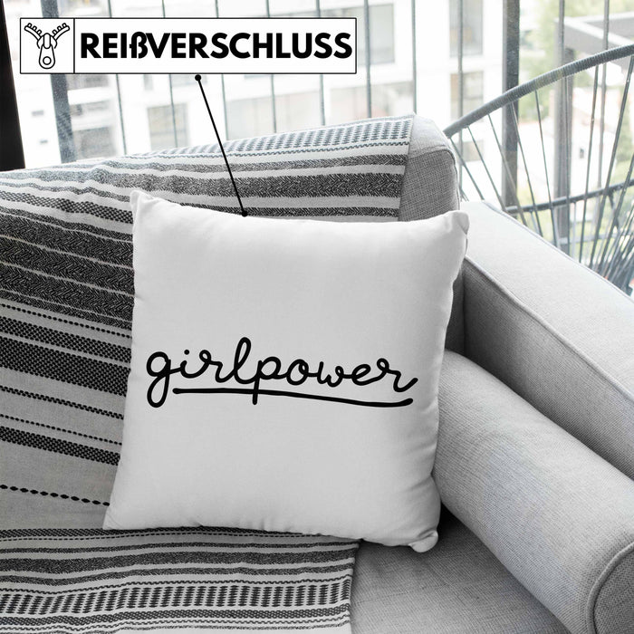 Girlpower Kissen mit Füllung 40x40 für Frauen Mädchen Geschenk (Grau) Blau Trendation