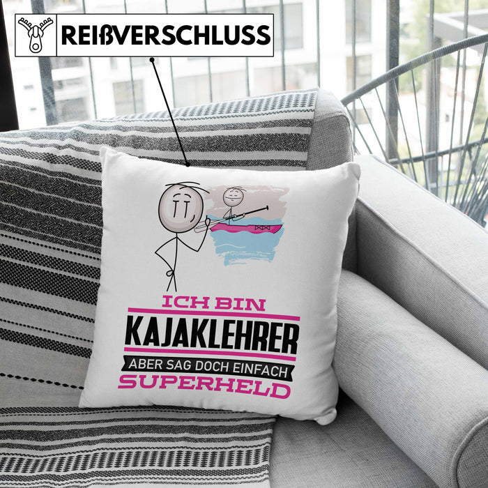 Kajaklehrer Geschenk Kissen mit Füllung 40x40 Ich Bin Kajaklehrer Aber Sag Doch Einfach Superheld Lustige Geschenkdiee für Kajaklehrer (Grau) Rosa Trendation