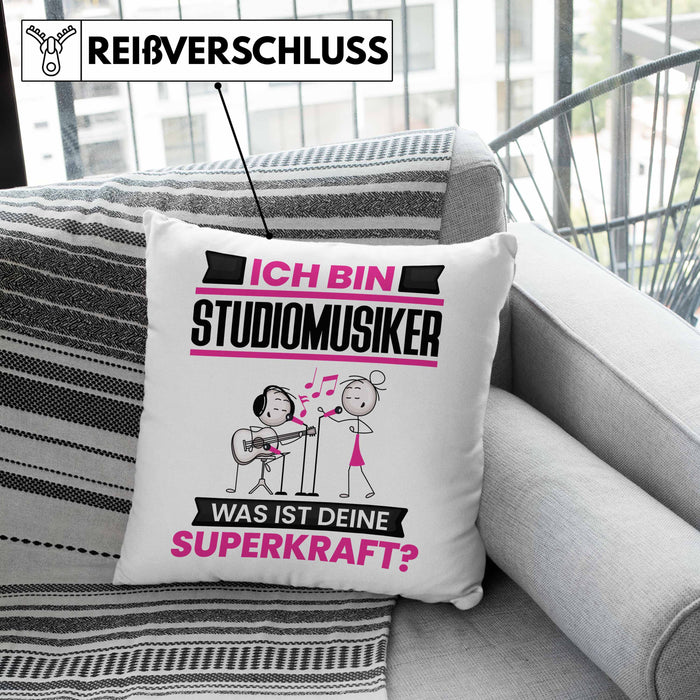 Studiomusiker Kissen mit Füllung 40x40 Geschenk für Studiomusiker Geburtstag Lustiger Spruch Was Ist Deine Superkraft (Grau) Grau Trendation