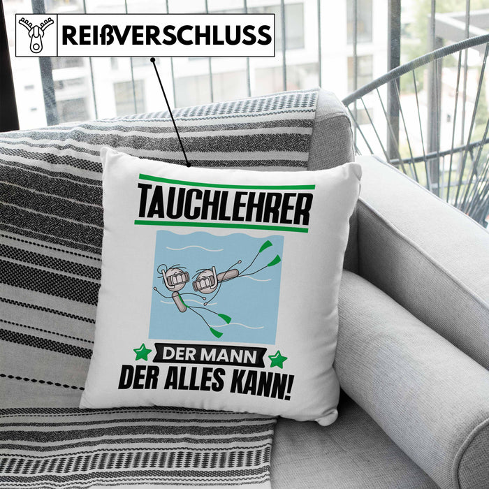 Tauchlehrer Kissen mit Füllung 40x40 Geschenk für Tauchlehrer Der Mann Der Alles Kann Geschenkidee zum Geburtstag (Grau) Blau Trendation