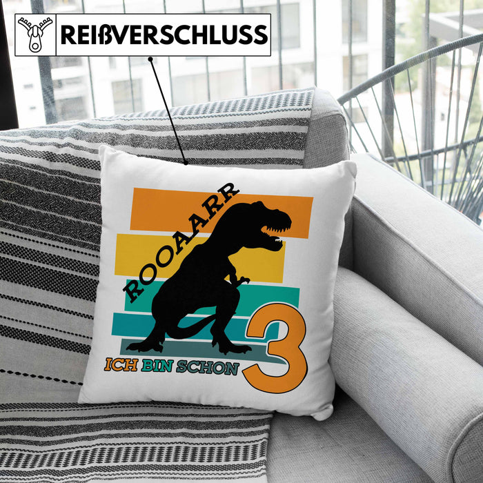 3. Geburtstag Jungs Dinosaurier Kissen mit Füllung 40x40 3er Geburtstag (Grau) Grau Trendation