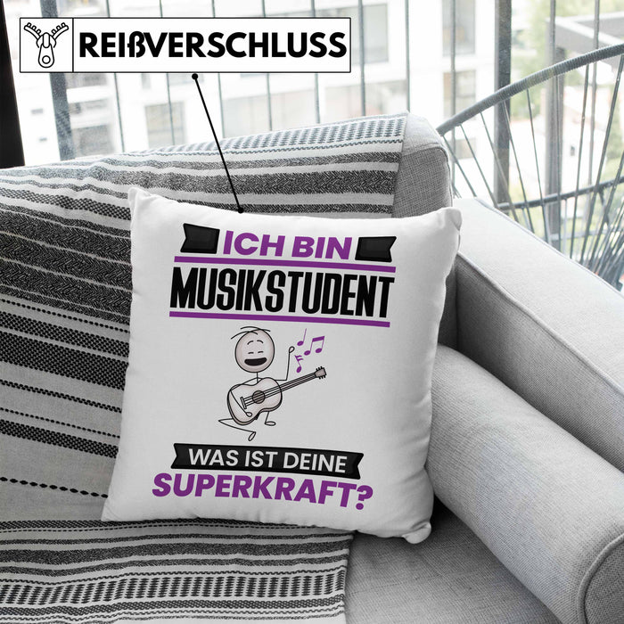 Musikstudent Kissen mit Füllung 40x40 Geschenk für Musikstudent Geburtstag Lustiger Spruch Was Ist Deine Superkraft (Grau) Blau Trendation