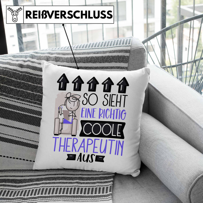 Therapeutin Geschenk Kissen mit Füllung 40x40 Lustig Geschenkidee für Therapeutin Geburtstag So Sieht Eine Richtig Coole Therapeutin Aus Frauen Spruch (Grau) Grau Trendation