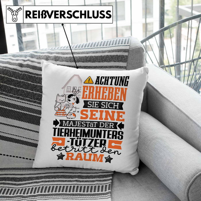 Tierheimunterstützer Geschenk Kissen mit Füllung 40x40 Lustiger Spruch Erheben Sie Sich Der Tierheimunterstützer Betritt den Raum (Grau) Rosa Trendation