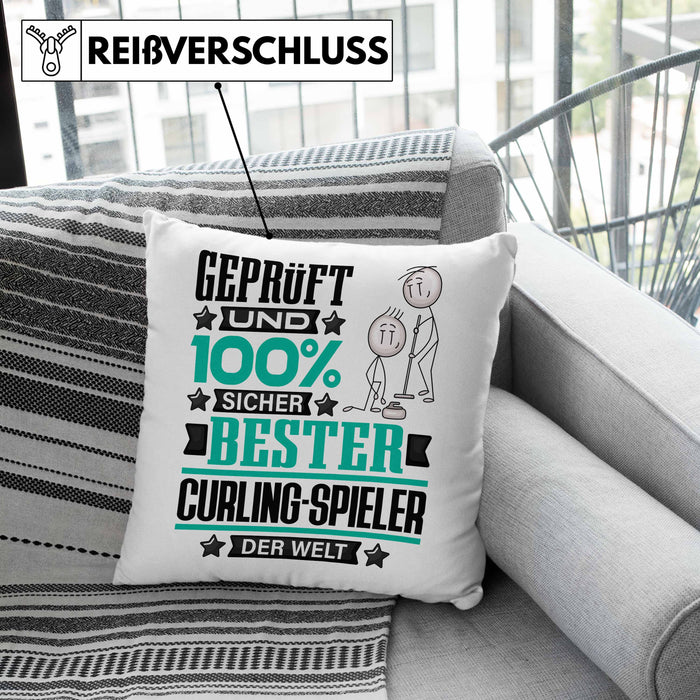 Curling-Spieler Geschenk Lustiger Spruch für Curling-Spieler Geschenkidee Bester Curling-Spieler Der WeltKissen mit Füllung 40x40 (Grau) Grau Trendation