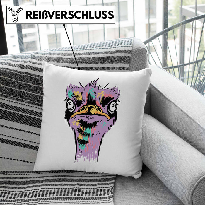 Lustige Strauß Vogel Kissen mit Füllung 40x40 Geschenk für Safari-Liebhaber (Grau) Blau Trendation