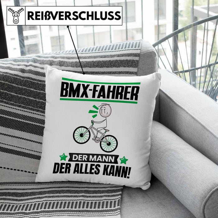 BMX-Fahrer Kissen mit Füllung 40x40 Geschenk für BMX-Fahrer Der Mann Der Alles Kann Geschenkidee zum Geburtstag (Grau) Grün Trendation