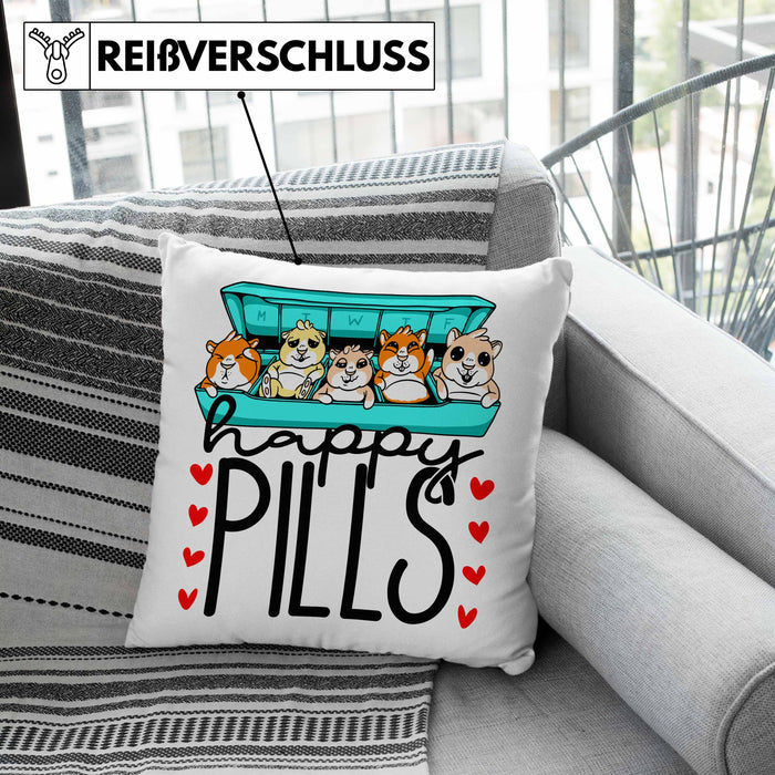 Lustiges Geschenk für Hamsterliebhaber: "Happy Pills" Kissen mit Füllung 40x40 Hamster Besitzer Grafik Züchter (Grau) Grün Trendation