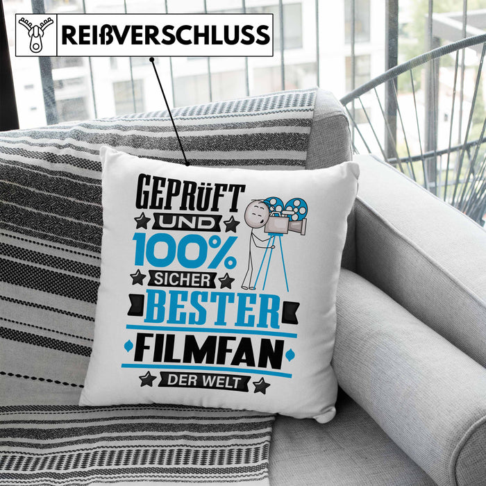 Filmfan Geschenk Lustiger Spruch für Filmfan Geschenkidee Bester Filmfan Der WeltKissen mit Füllung 40x40 (Grau) Blau Trendation