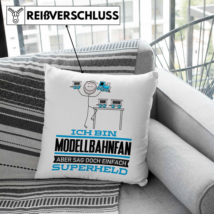 Modellbahnfan Geschenk Kissen mit Füllung 40x40 Ich Bin Modellbahnfan Aber Sag Doch Einfach Superheld Lustige Geschenkdiee für Modellbahnfan (Grau) Grau Trendation