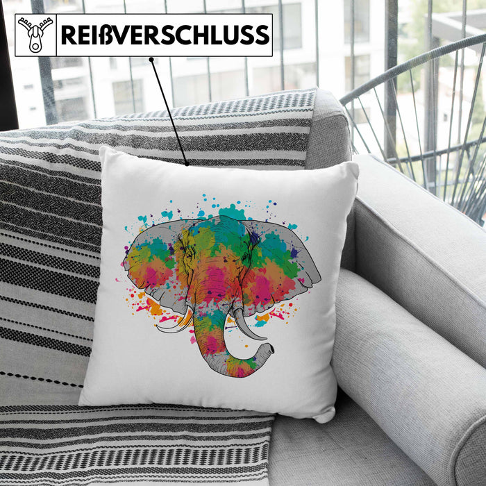 Elefant Kissen mit Füllung 40x40 Geschenk Für Elefanten-Liebhaber Geschenkidee Elefant Farbkleks (Grau) Grau Trendation