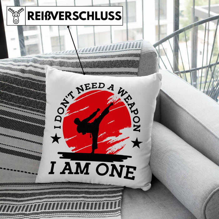 Karate-Kissen mit Füllung 40x40 Geschenk Kampfsport-Fans Jiu Jitsu Geschenkidee I Dont Need A Weapon I Am One (Grau) Grün Trendation