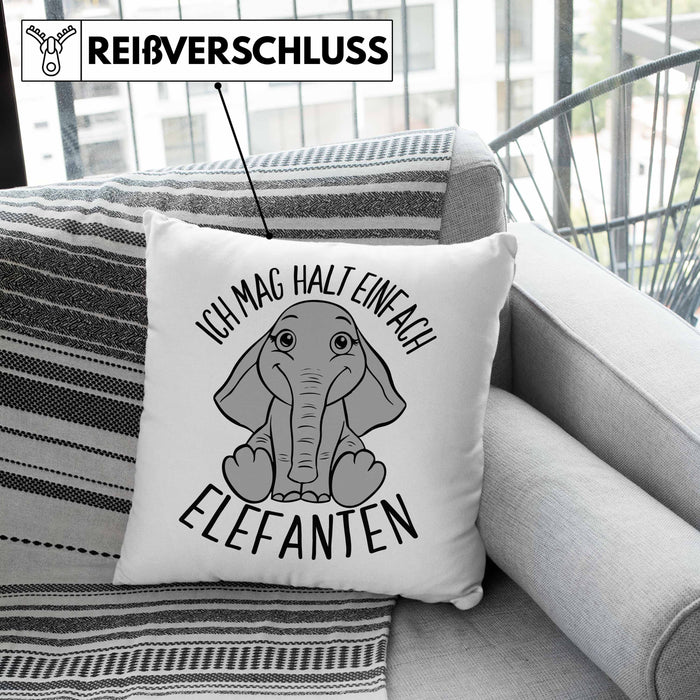 Elefant Kissen mit Füllung 40x40 Geschenk Für Elefanten-Liebhaber Geschenkidee Ich Mag Halt Einfach Elefanten (Grau) Grau Trendation