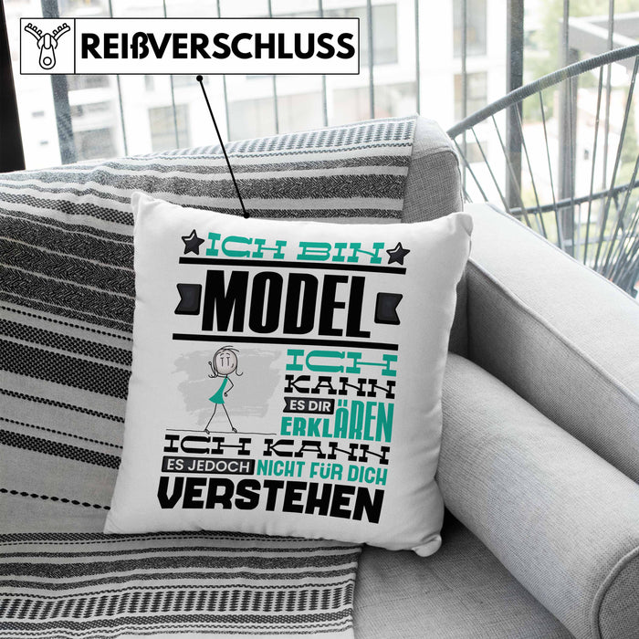 Model Geschenk Kissen mit Füllung 40x40 Geschenkidee für Model Geburtstag Lustiger Spruch Ich Bin Model Ich Kann Es Dir Erklären Aber Nicht Für Dich Verstehen (Grau) Blau Trendation