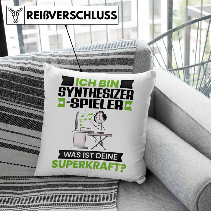 Synthesizer-Spieler Kissen mit Füllung 40x40 Geschenk für Synthesizer-Spieler Geburtstag Lustiger Spruch Was Ist Deine Superkraft (Grau) Grau Trendation