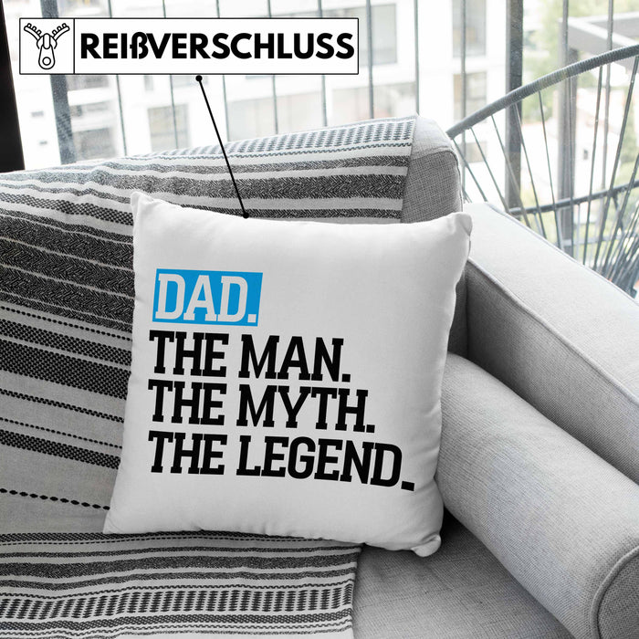 Kissen mit Füllung 40x40 für Vater Lustig "Dad The Man The Myth The Legend" Vatertag Spruch Geschenkidee (Grau) Grau Trendation