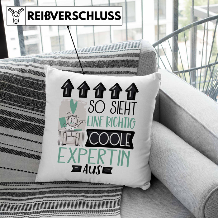 Expertin Geschenk Kissen mit Füllung 40x40 Lustig Geschenkidee für Expertin Geburtstag So Sieht Eine Richtig Coole Expertin Aus Frauen Spruch (Grau) Grün Trendation