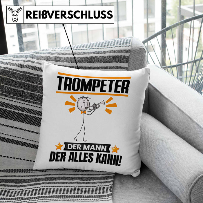 Trompeter Kissen mit Füllung 40x40 Geschenk für Trompeter Der Mann Der Alles Kann Geschenkidee zum Geburtstag (Grau) Blau Trendation