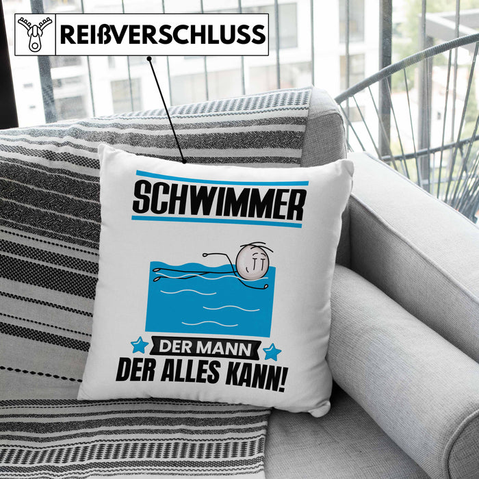 Schwimmer Kissen mit Füllung 40x40 Geschenk für Schwimmer Der Mann Der Alles Kann Geschenkidee zum Geburtstag (Grau) Rosa Trendation