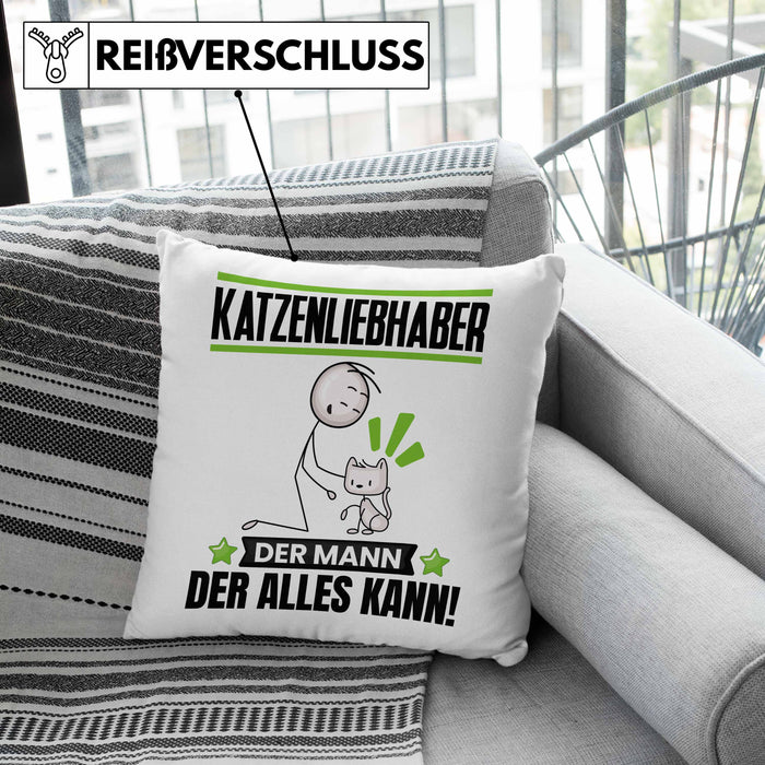 Katzenliebhaber Kissen mit Füllung 40x40 Geschenk für Katzenliebhaber Der Mann Der Alles Kann Geschenkidee zum Geburtstag (Grau) Rosa Trendation