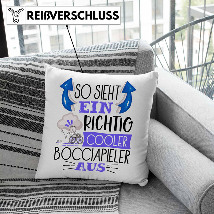 So Sieht Ein Richtig Cooler Bocciapieler Aus Geschenk Kissen mit Füllung 40x40 Lustiger Spruch Geschenkidee (Grau) Blau Trendation