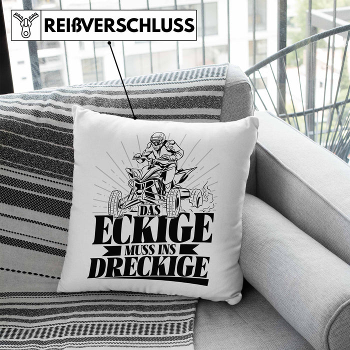 Quad Fahrer Kissen mit Füllung 40x40 Geschenk Das Eckige Muss Ins Dreckige (Grau) Blau Trendation