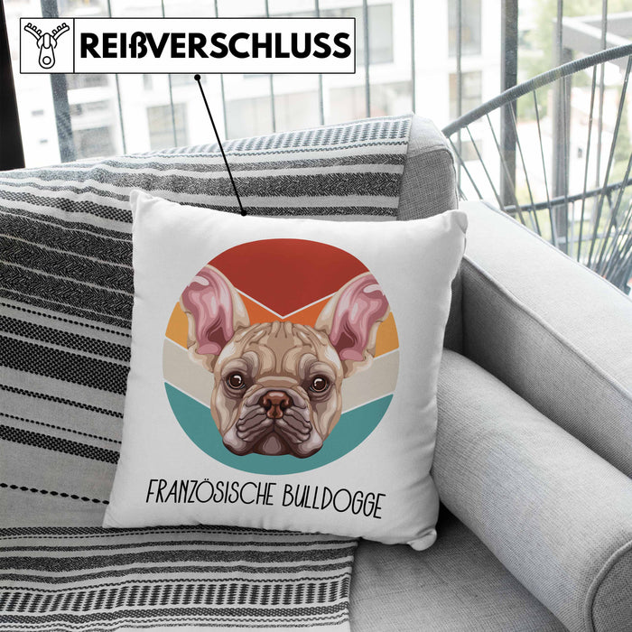 Französische Bulldogge Besitzer Kissen mit Füllung 40x40 Geschenk Lustiger Spruch Geschenkidee Französische Bulldogge Mama Papa (Grau) Blau Trendation