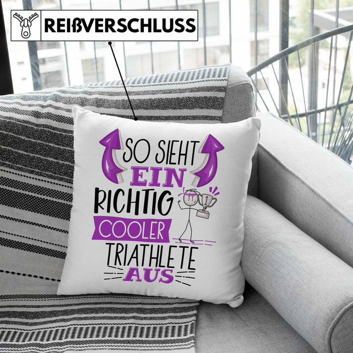 Triathlete Kissen mit Füllung 40x40 Geschenk So Sieht Ein RIchtig Cooler Triathlete Aus Geschenkidee Lustiger Spruch Geburtstag (Grau) Grün Trendation