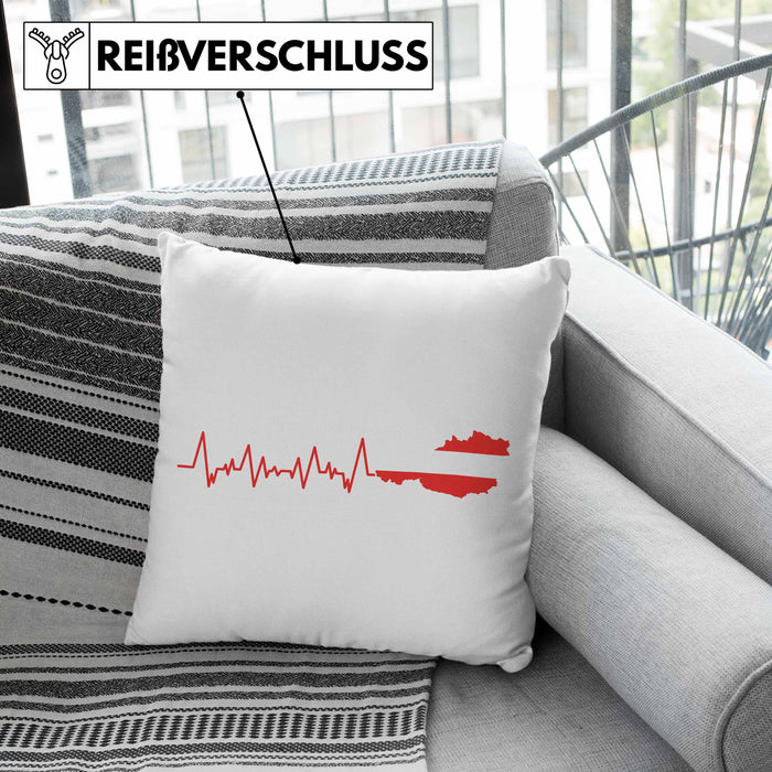 Austria Kissen mit Füllung 40x40 Geschenk Herzschlag Österreich Heimat Alpen EKG (Grau) Grau Trendation
