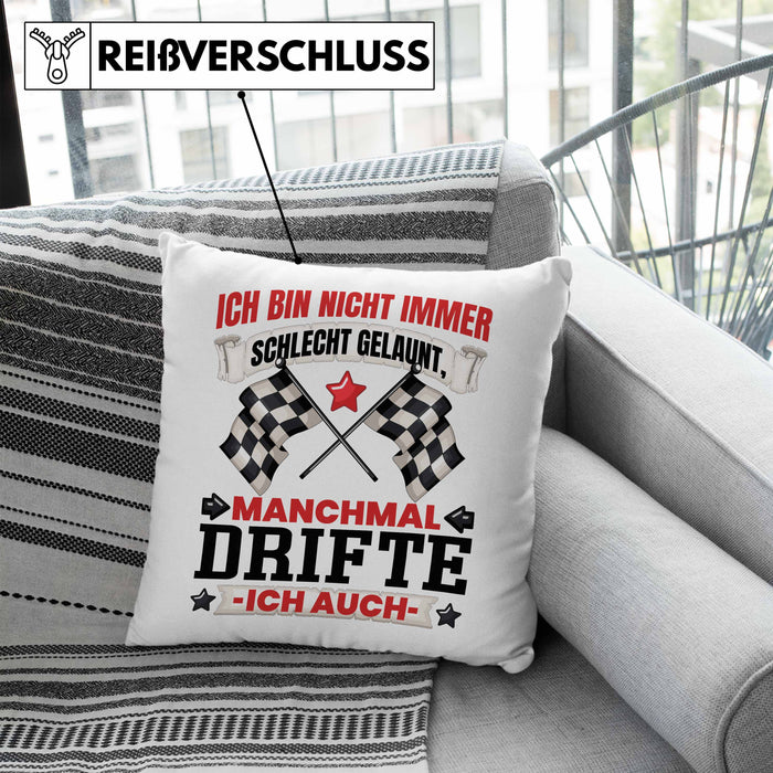 Driften Geschenk Kissen mit Füllung 40x40 Ich Bin Nicht immer Schlecht Gelaunt Auto Driften (Grau) Blau Trendation