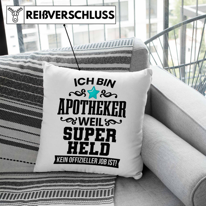 Apotheker Kissen mit Füllung 40x40 Geschenk Bester Apotheker Pharmazeut Arzneikundiger Spruch Lustig (Grau) Blau Trendation